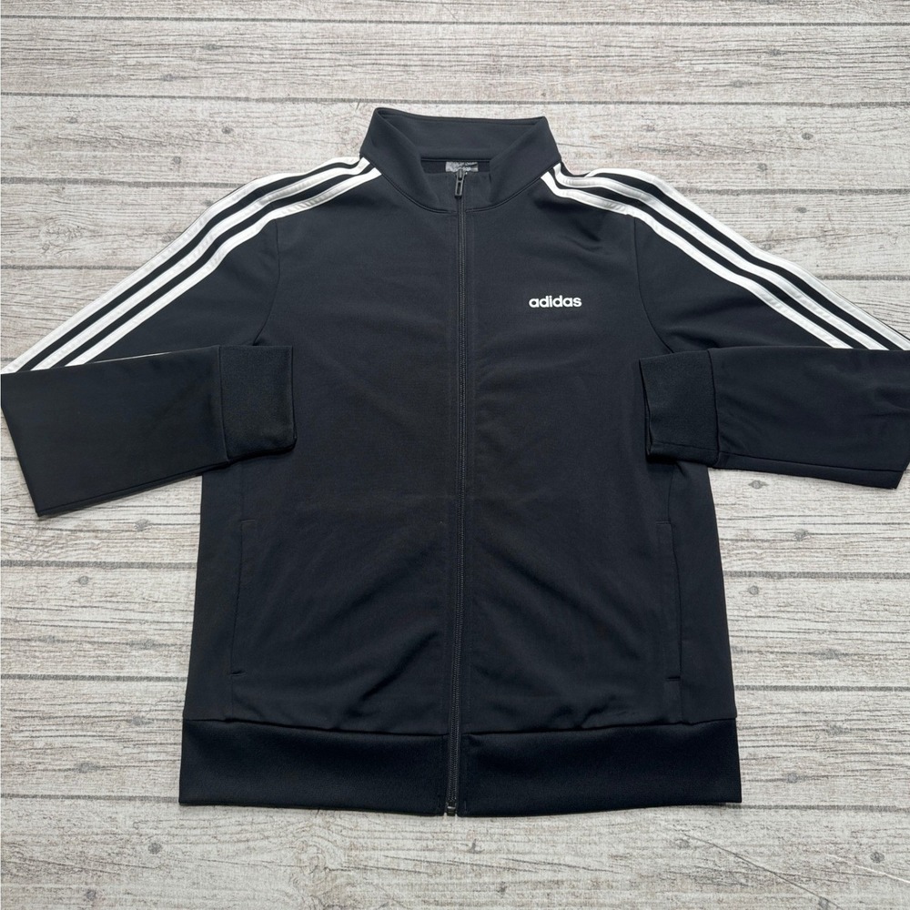 Adidas Track Jacket Women's Large Black 3-Stripe Athletic Sportswear Soccer Gym